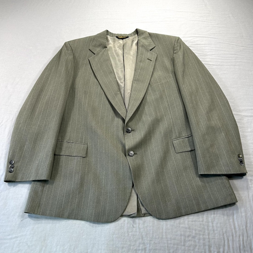 VINTAGE Johnny Carson Blazer Mens 50L Gray‎ Striped Wool Sport Coat Jacket